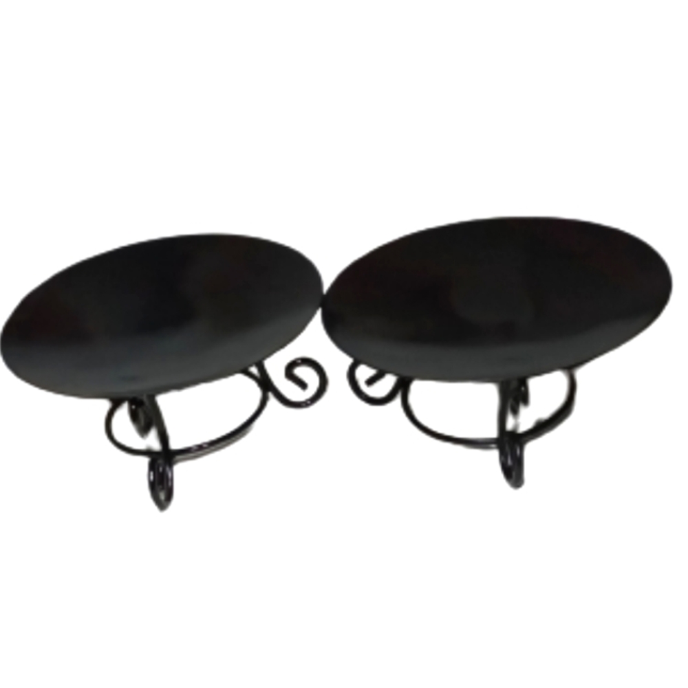 Set of 2 Round Metal 7.5" Footed Black Pillar Candle Holder